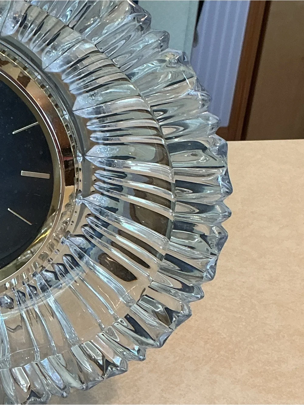 Clear Crystal Glass Wall Clock with Black Face